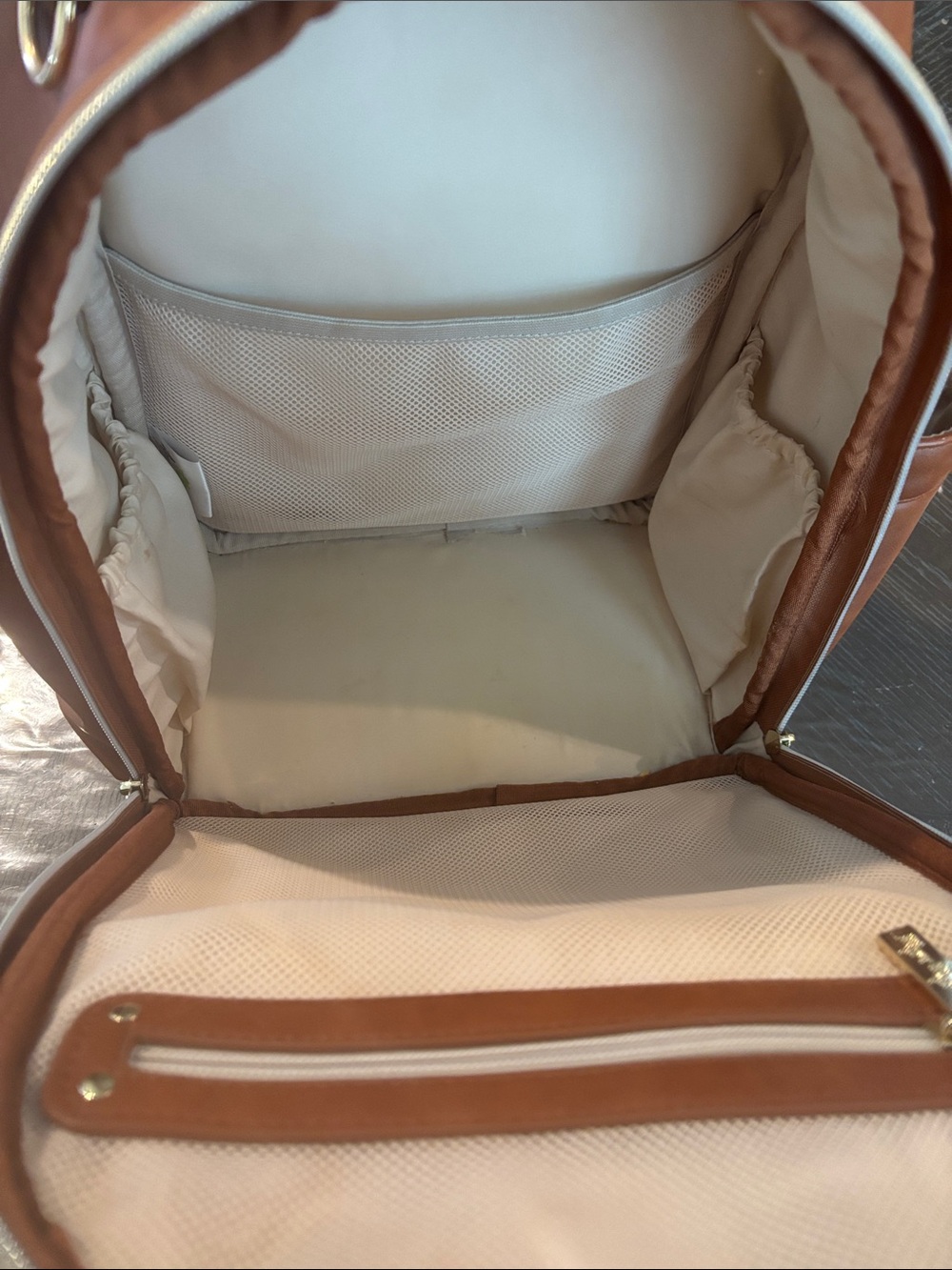 Itzy Ritzy Men's Cognac/Tan Faux Leather Backpack with Gold Hardware - Picture 7 of 8
